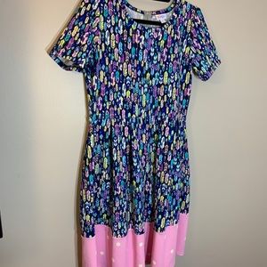 LuLaRoe Amelia Dress | Size Large | Feathers